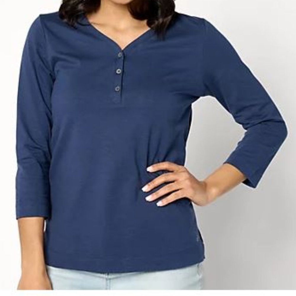 NWT Cuddl Duds Cottonwear+ Elbow Sleeve Henley Top Size M